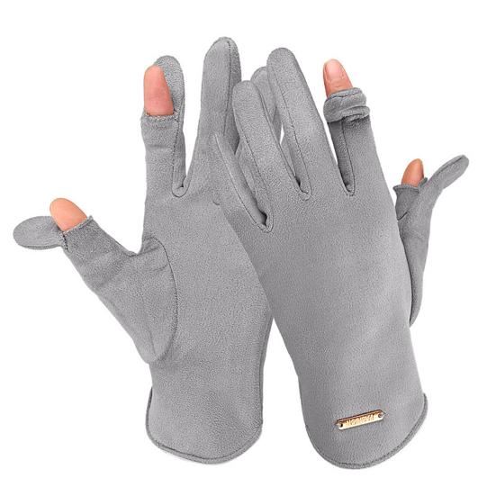 1 Pair Winter Cycling Gloves for Women Men Solid Color Touch Screen Five Finger Gloves Plush Lining Skiing Gloves