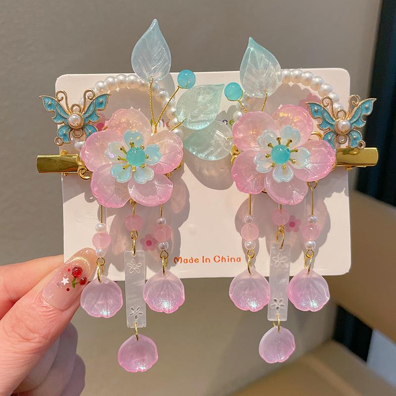 Chinese Style Hanfu Hairpin Set for Girls - Includes Hair Clips, Swaying Tassels, and Butterfly Accessories