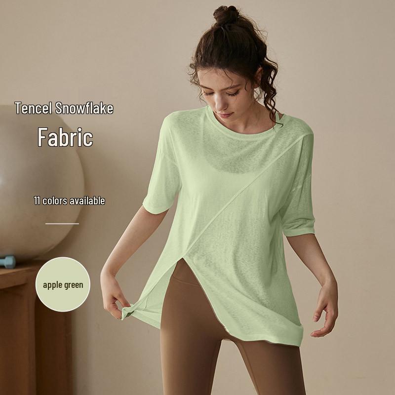 Top Fitness da Donna Estivo a Manica Corta, Vestibilità Larga, per Yoga & Pilates