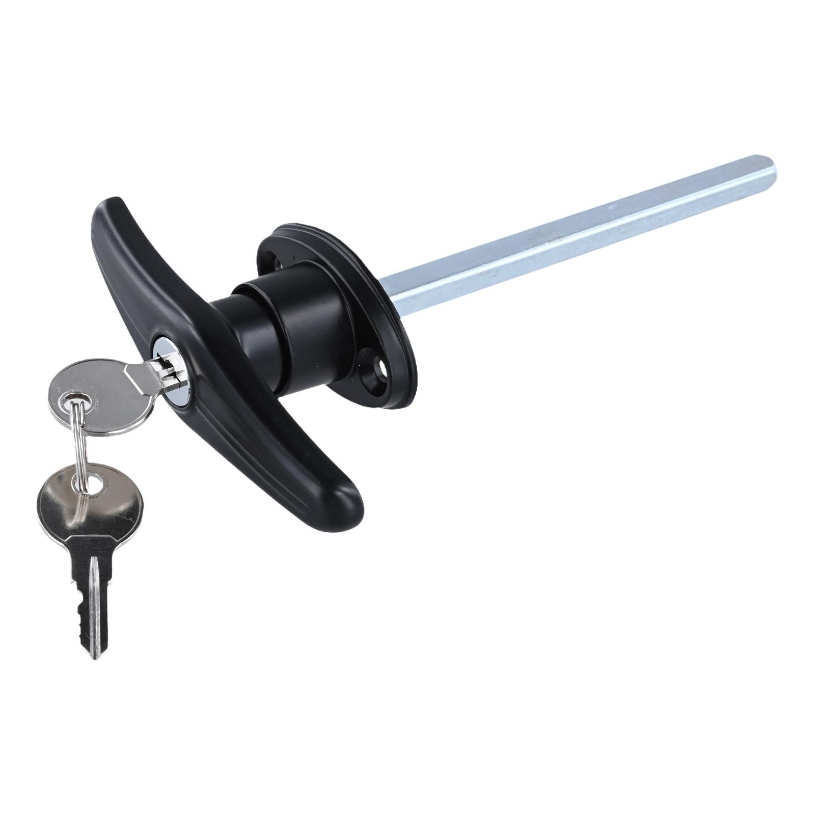 

Замок для гаражних воріт Т-подібна ручка Замок зі сплаву Сполучна тяга Шасі Т-подібна ручка Замок для дверей Фурнітура Замкові механізми Т-подібна ручка Задній Кемперван чорний