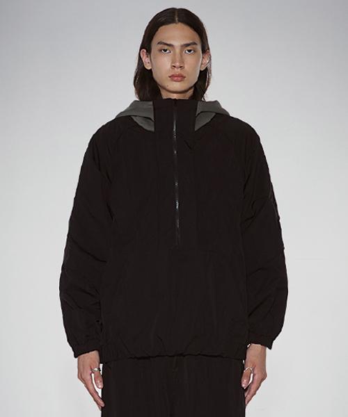 Eachdiffer Piping Mix Anorak Hoodie_Black