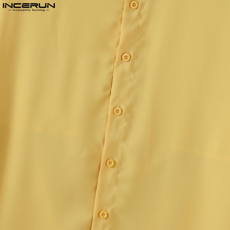 INCERUN Oversized Men Lapel Neck Long Sleeve Back Patchwork Casual Irregular Shirts