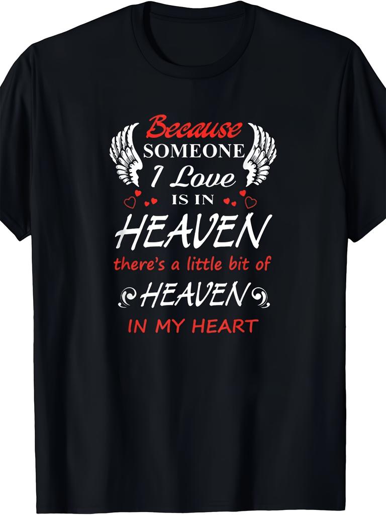 Memorial T-Shirt with Angel Wings And Heart Design, Perfect for Comfort And Casual Wear. Ideal for Those Grieving, This Black Round Neck Tee Is Suitab