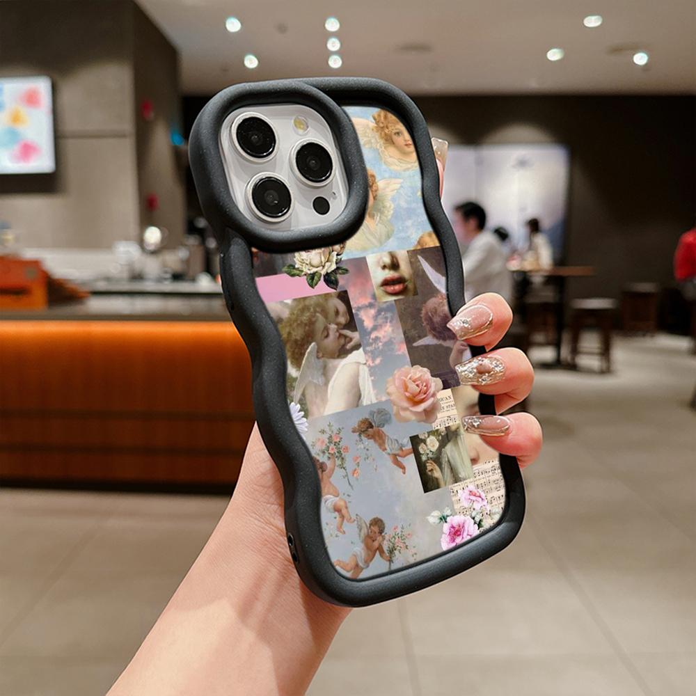 Macaron Soft TPU Phone Case for iPhone 11 12 13 14 15 Pro Max SE X Xs Max XR 6 6s 7 8 14 15 Plus Tecno Camon 19 Realme C35 Cover Ae51 Angel art design
