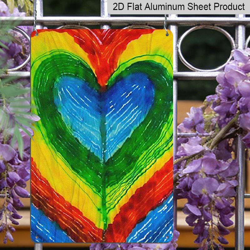 2D Flat Vintage Rainbow Heart Aluminum Sign - 7.87*11.8 Inchs Multicolor Pastel To Rainbow Colors (Pink, Orange, Yellow, Green, Indigo, Violet