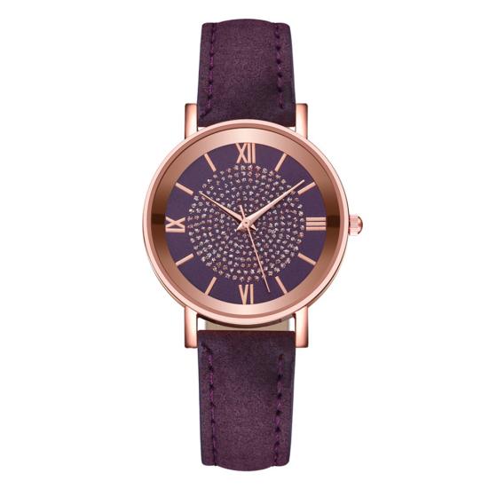 

Женская мода со стразами, инкрустация круглым циферблатом, аналоговый дисплей, кварцевые наручные часы Purple