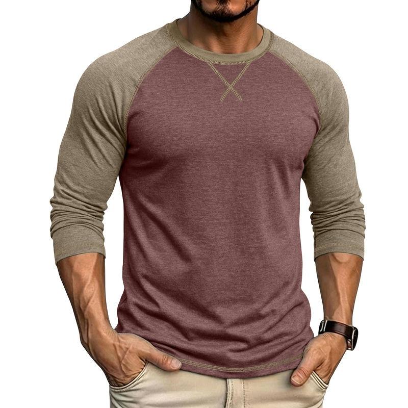 Men's T-Shirts Long Sleeve O-Neck Pactwork Casual Spring Autumn Tees Tops Fashion Mens Clothing