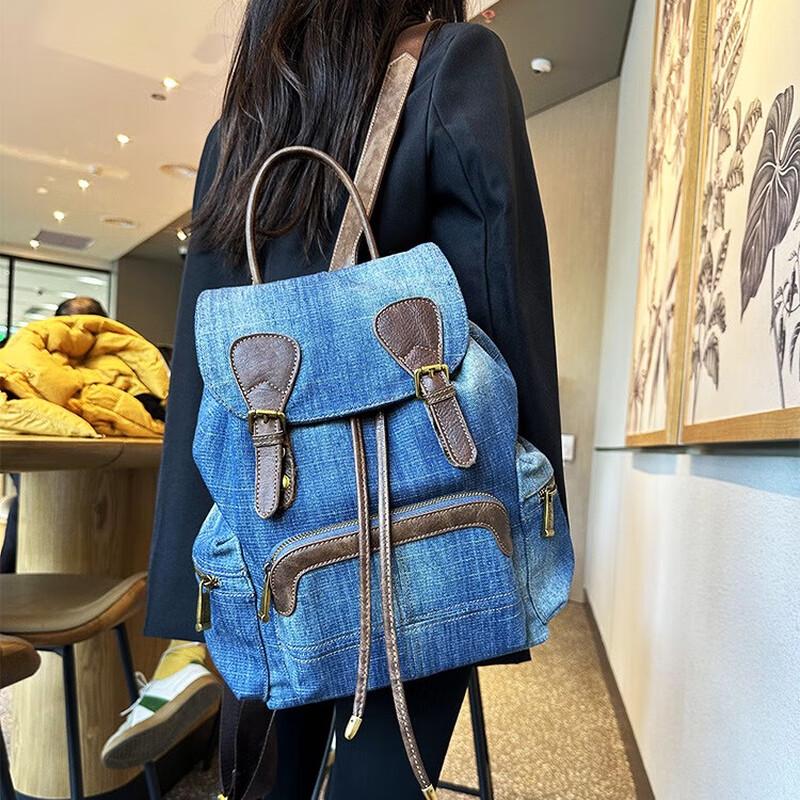 Cool Walker XDLM Women's Vintage Denim & Leather Backpack