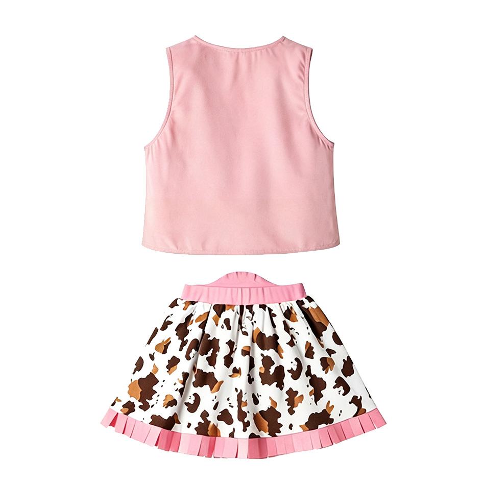 Kinder Cowgirl Cosplay Verkleidungsset Rosa/Braun Fransen Westliches Kostüm für Halloween-Mottoparty Bühnenauftritt