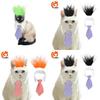 Stylish Blue Tie And Black Fluffy Hair Wig For Cats And Dogs Perfect For Parties