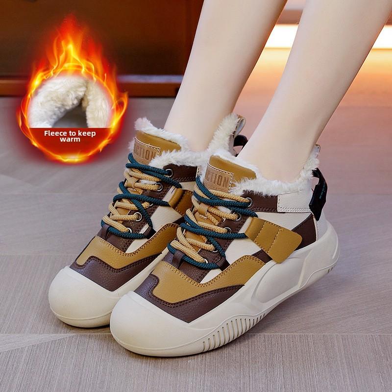 Fashion Women's Winter Sports Shoes Warm Sneakers with Fur Snow Boots Woman Comfort Casual Sport Skateboard Shoes Footwear Zapatos Mujer