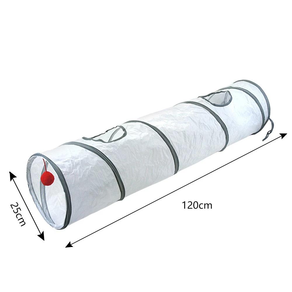 White Cat Tunnel Indoor Play Tube Fun Tunnel for Cats Small Pets Collapsible Muliti-Way with Play Ball Interactive Pet Playhouse