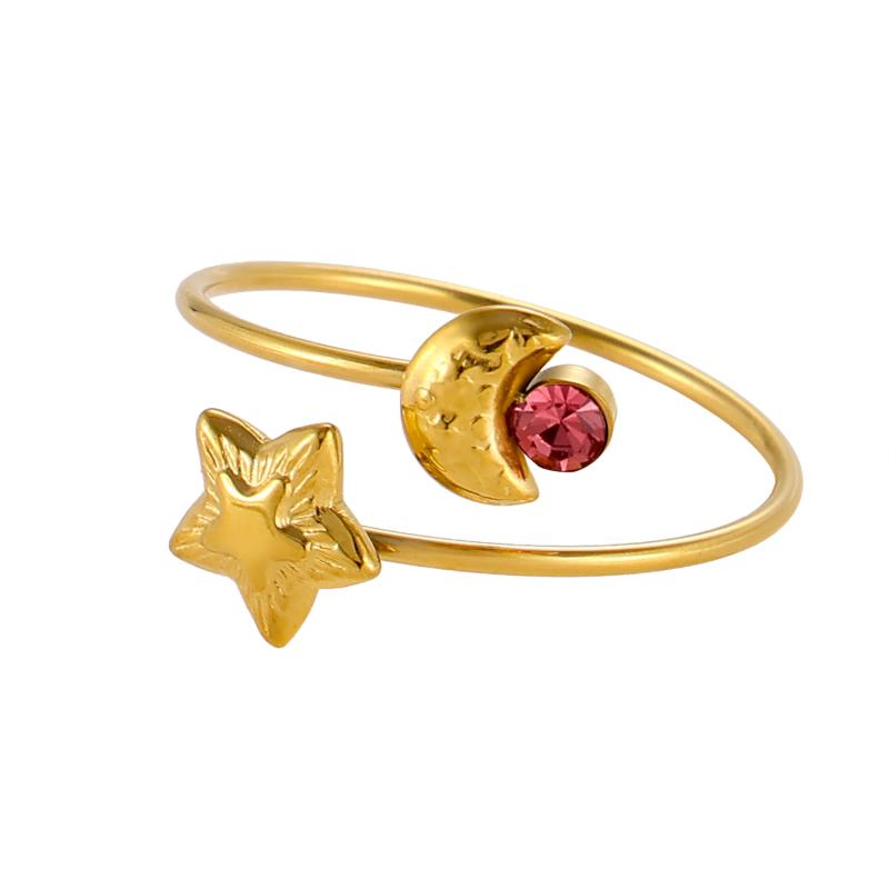 

CARLIDANA Gold Plated Stainless Steel Minimalist Star Moon Open Zircon Ring Trendy Celestial Fashion Finger Rings Women Jewelry resizable