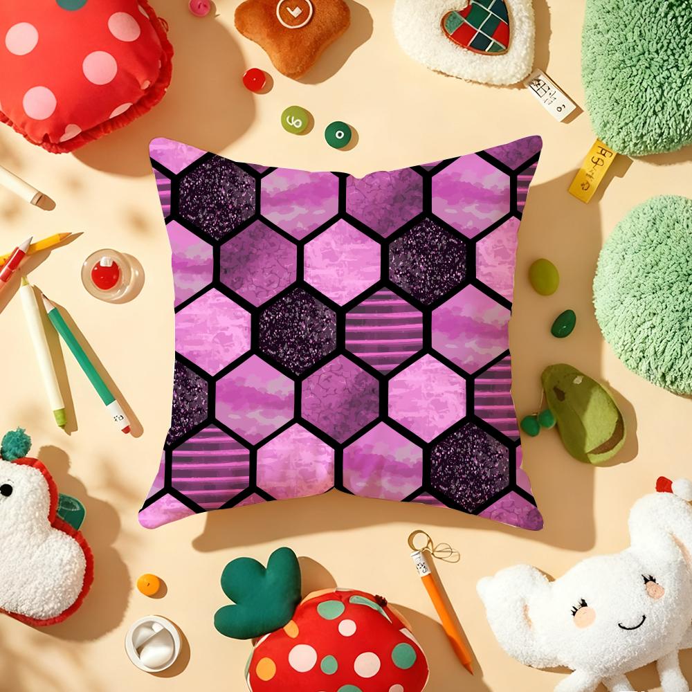 Hexagon Marble Pattern Cushion Cover Plush Fabric Soft DoubleSided Printed Sofa Warm Winter Home Gift Pillow Cover