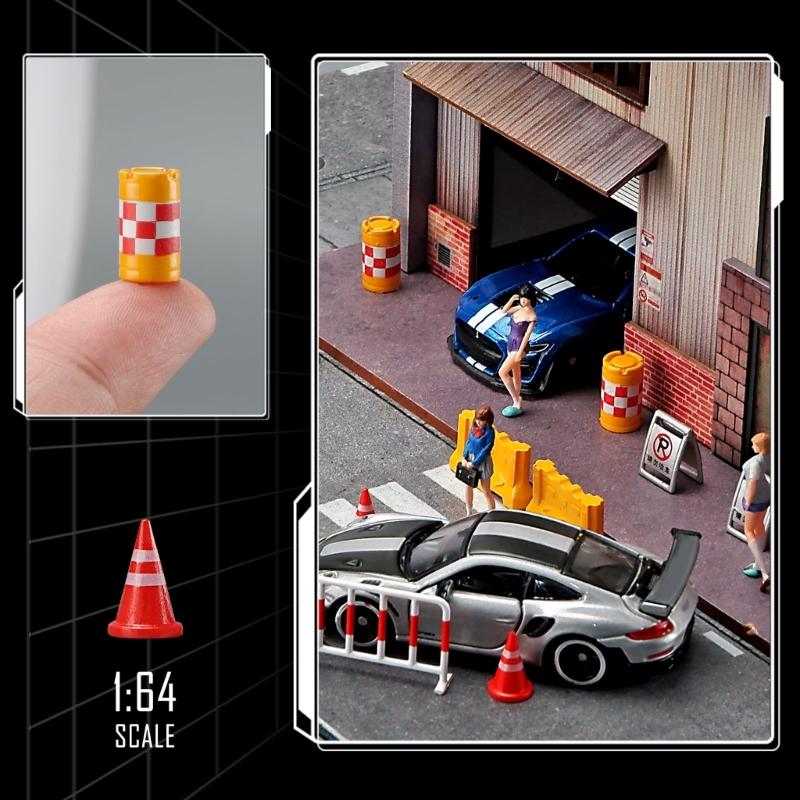 Miniature Traffic Barrier Set Warning Color Plastic Roadblocks Model Figure Props for Microlandscape Sand Table Setting