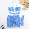Striped Tie-Waist 3-Piece Bikini Set With Removable Pads Womens Swimwear Pool Beach Vacation