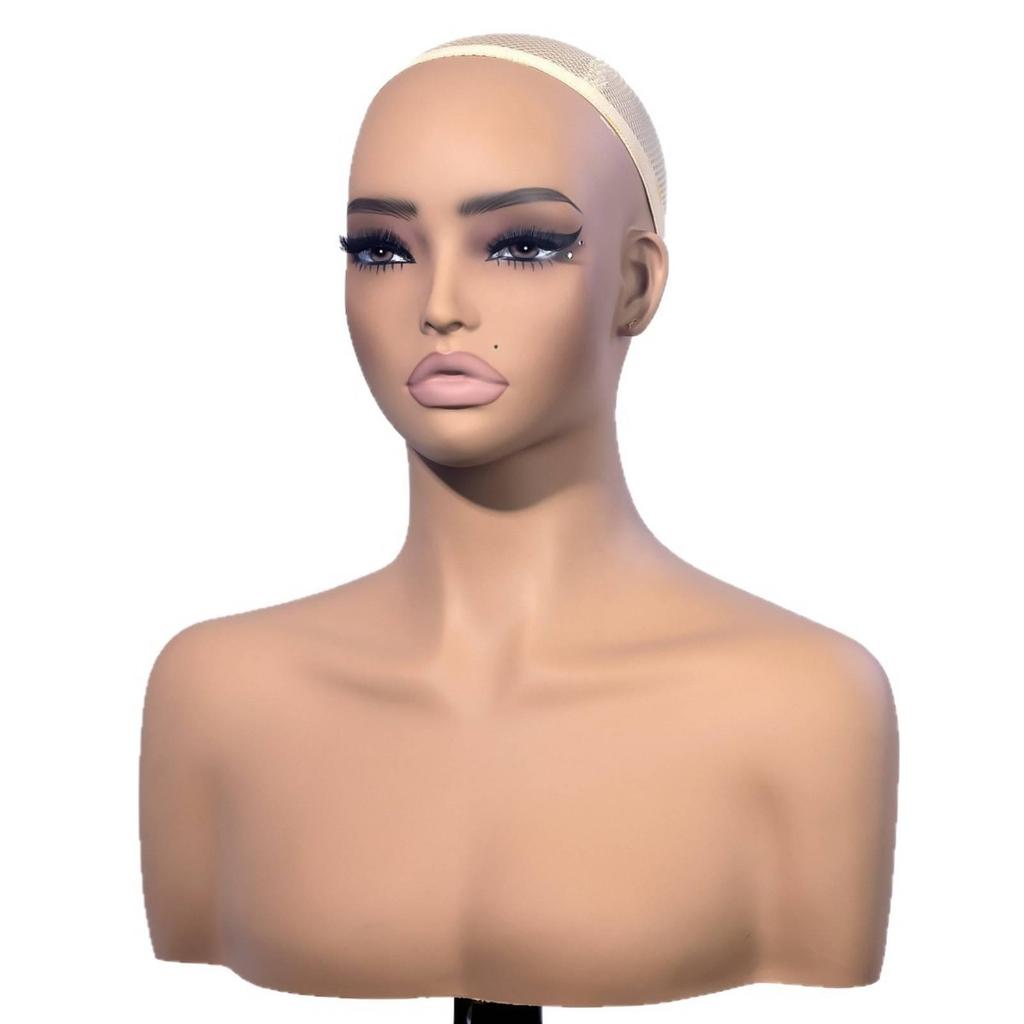 Mannequin Display Bust SkinTonedToned Hairpiece Smooth Head with Shoulders