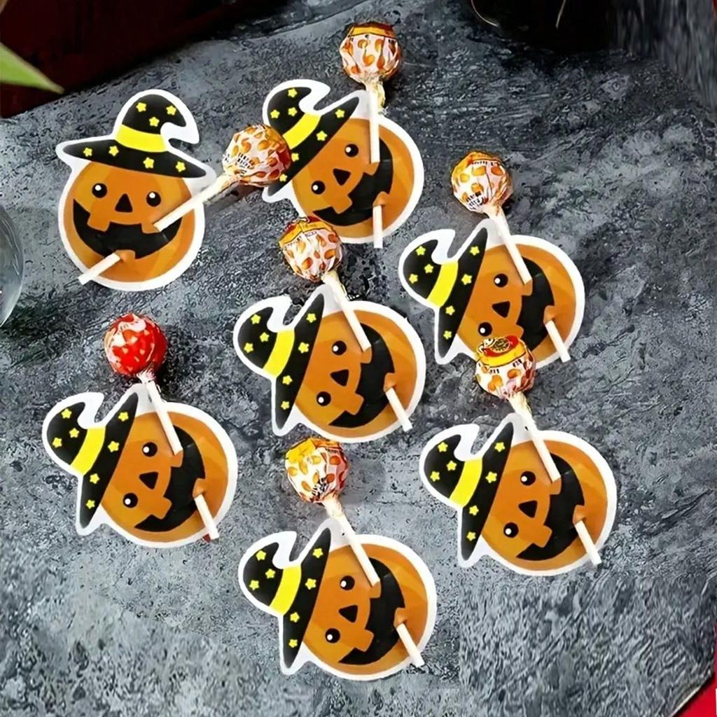 50 Stück Halloween Süßigkeiten Verpackungskarte Geist Kürbis Lutscher Halter Karten Kinder Halloween Party Zuhause DIY Deko Zubehör