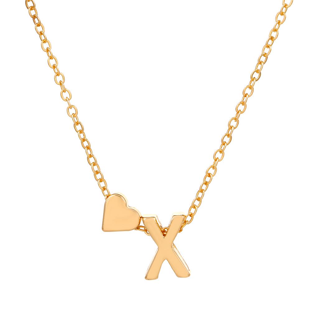 European & American Alphabet Love Heart Pendant Necklace – Versatile Peach Heart Clavicle Chain