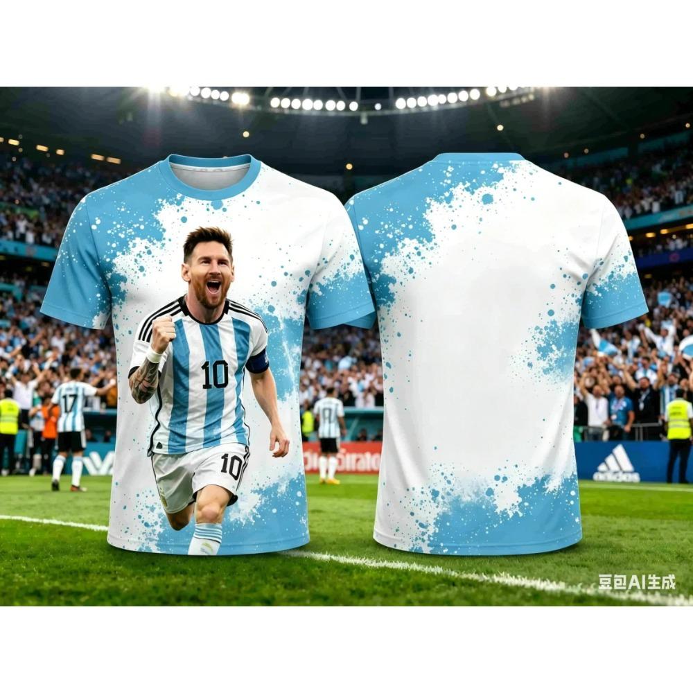 Messi Nr. 10 Argentinien Himmelblau gestreiftes Fußballtrikot Für Kinder Jungen Mädchen Schnelltrocknend Atmungsaktiv Fan Sport Kurzarm Oberteile
