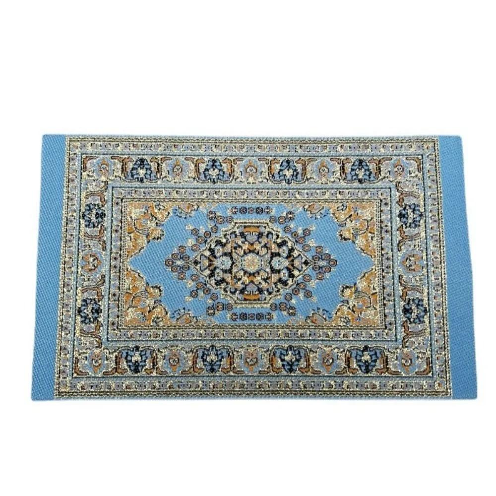 1:12 Scale Dollhouse Carpet Playing House Decor Floor Coverings Floral Pattern Mat Doll Accessories Miniature Weaving Rug