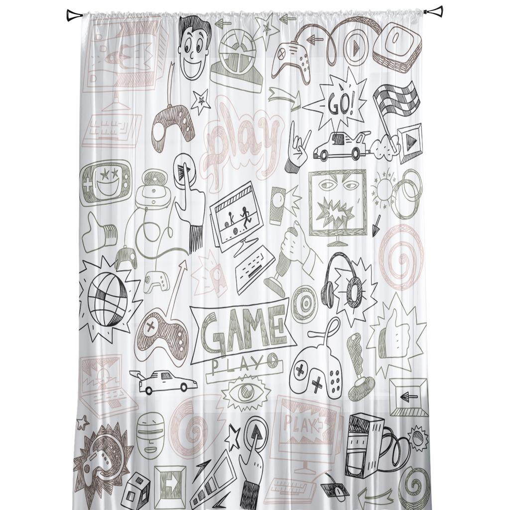 Gamepad Computer Keyboard Tulle Curtains For Living Room Voile Sheer Window Curtain For Bedroom Chiffon Curtains For Kitchen