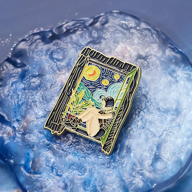 Unique Cartoon Inspired Artistic Brooch With Dreamy Starry Sunflower Design For All