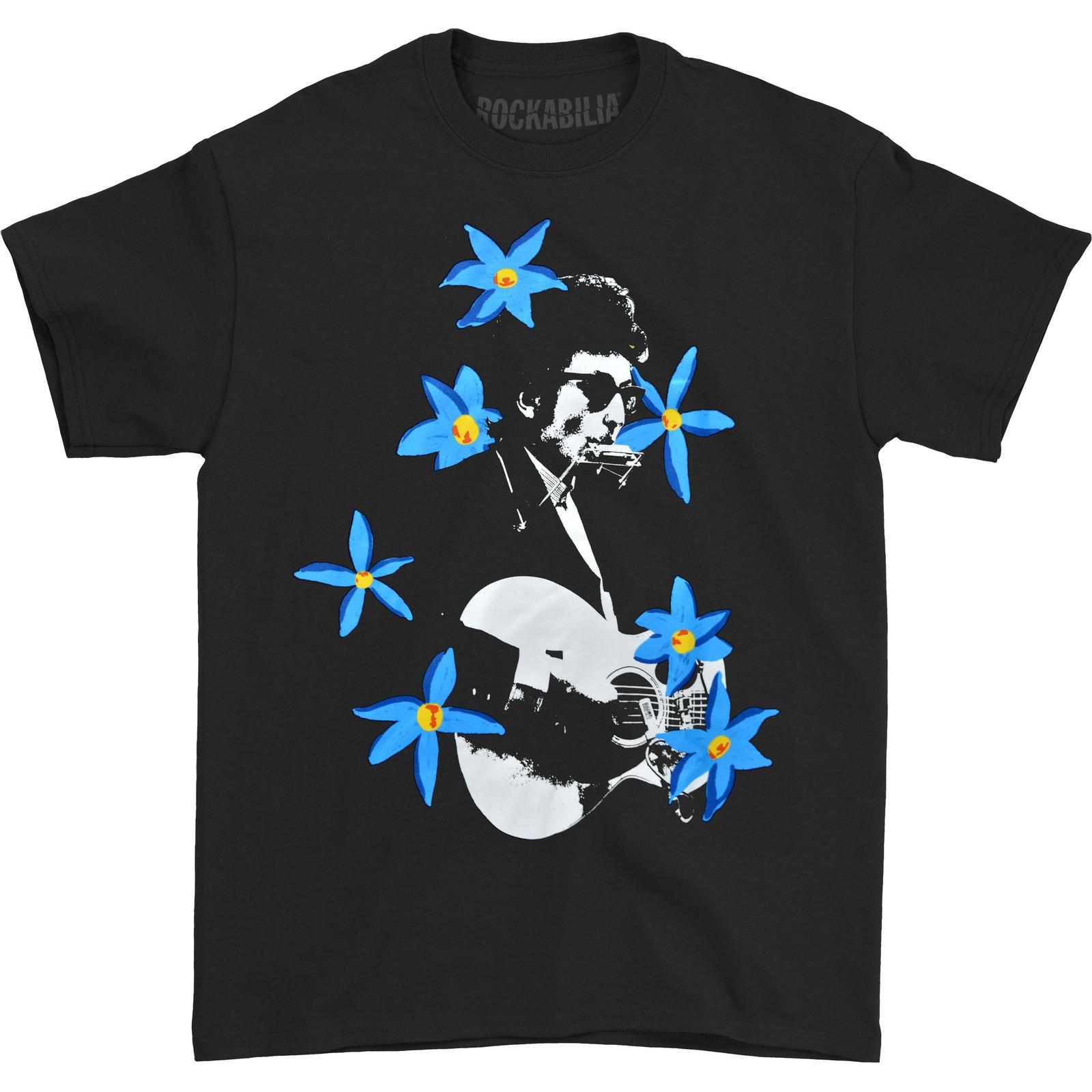 Men s Bob Dylan Blue Flowers (Rockabilia Exclusive) T-shirt Small Black XL