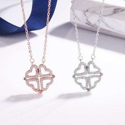 A Woman Wearing Four-leaf Clover Necklace, Lucky Four-leaf Clover Pendant, Collarbone Chain, Sweater Chain, Neck Chain