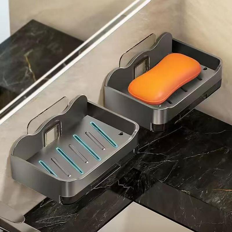 Bathroom Soap Dishes Free-Punching Wall Mounted Sticker Soap Sponge Holder Organizer Double Drainage Dish With Hooks Accessories