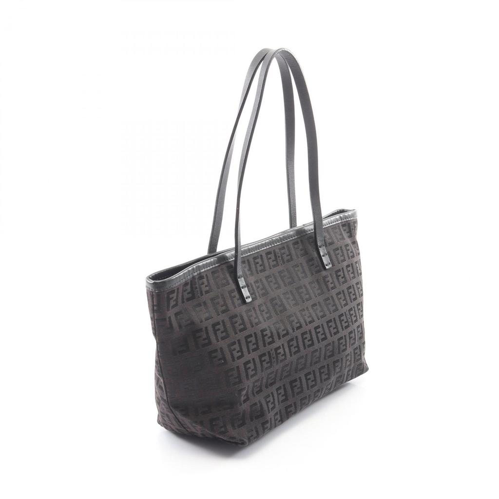 Used FENDI Zucchino Tote Bag 8BH075 Canvas Leather Brown Black Used Women