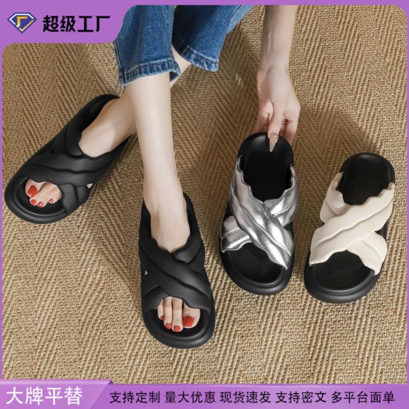2025 autumn new fashion platform slippers women's wear cross word with casual style comfortable flat women's shoes