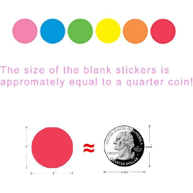 Hcode 1 Inch Color Coding Label Price Stickers - Garage Sale Blank Yard Sale Round Permanent Adhesive Dots - 1200Pcs (6 Colors)