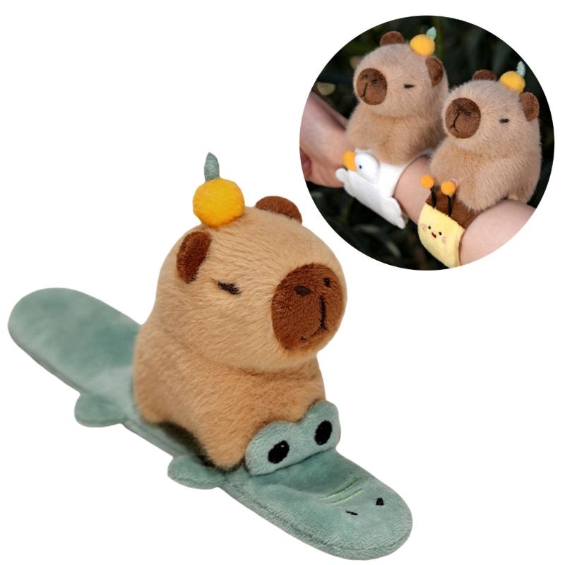 Capybara with Tangerine Plush Bracelet Fun Accessory for Children Kids Bracelet Cartoon Wristband Photo Props