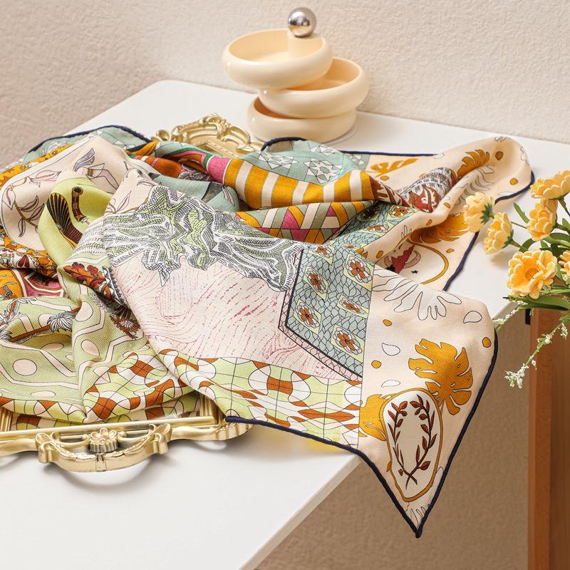 Autumn and winter double-sided printed herringbone silk scarf women's 110 silk wool scarf fashionable versatile high-end silk scarf
