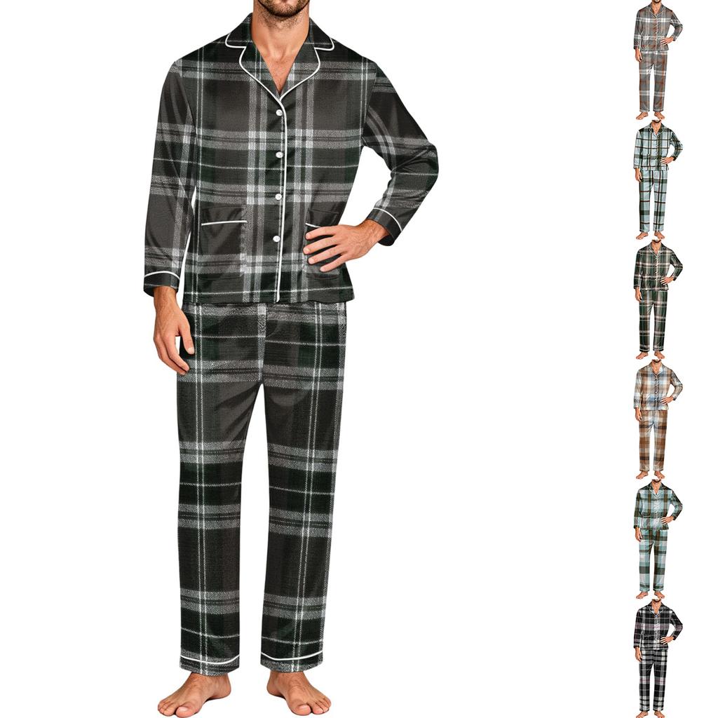 Men's Long Sleeve Button-Down Pajama Set, 2-Piece Sleepwear Loungewear with Pants for Home and Bedtime