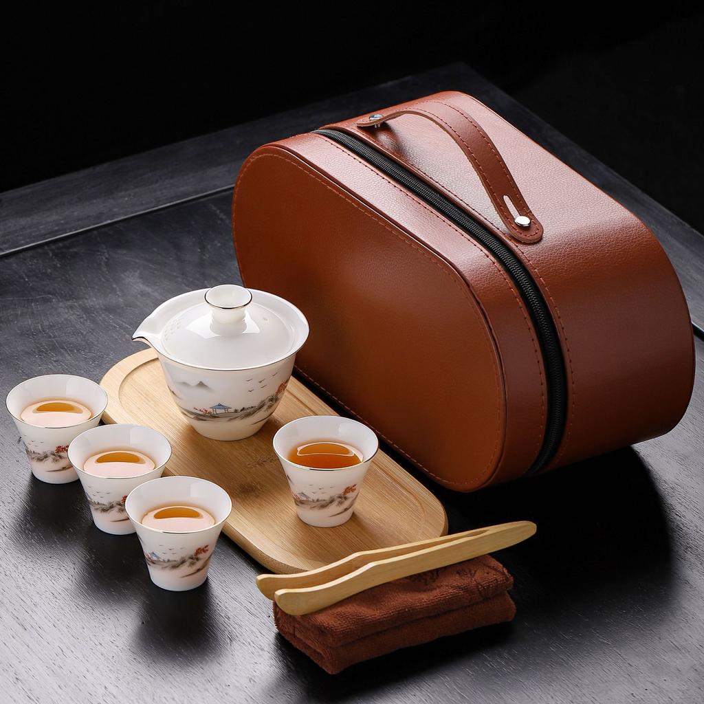 Ceramic suet jade porcelain portable travel tea set creative souvenir business company gift