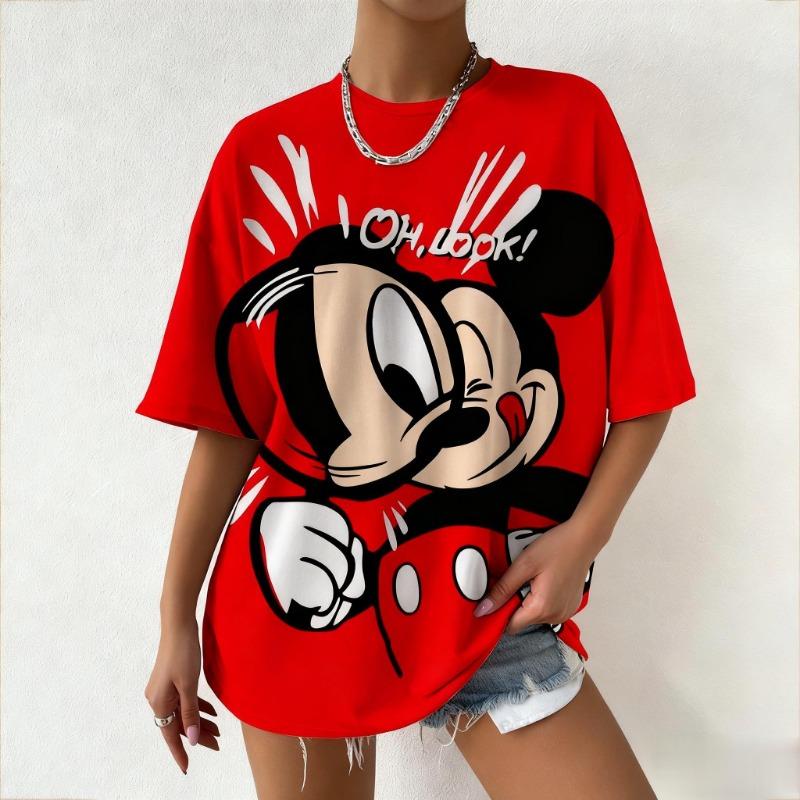 2025 Sommer Mickey Maus Oh Schau Aufgedrucktes Damen T-Shirt Disney Cartoon Grafik-T-Shirt Oversized Vintage Streetwear Mode Y2k Oberteile