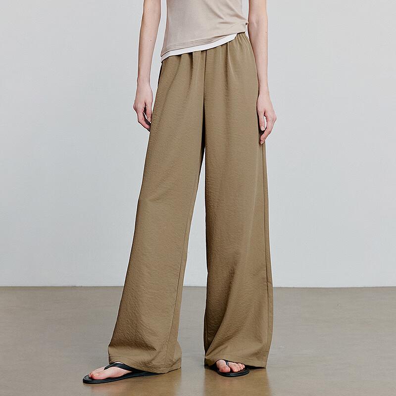 Chuyu Women's Textured Elastic Waist Wide-Leg Casual Pants