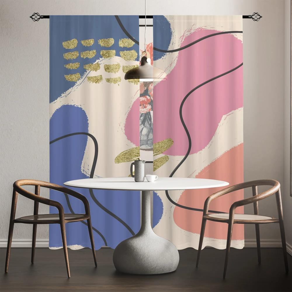2ks Abstraktní Barevný Vzor Záclona Dekorativní Okenní Drapérie Okenní Dekorace Pro Ložnici Obývací Pokoj Domácí Dekorace Pokoj