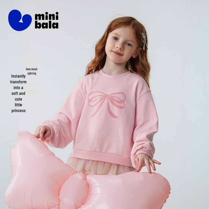 Minibala Girls' Mesh Patchwork Bowknot Sweatshirt