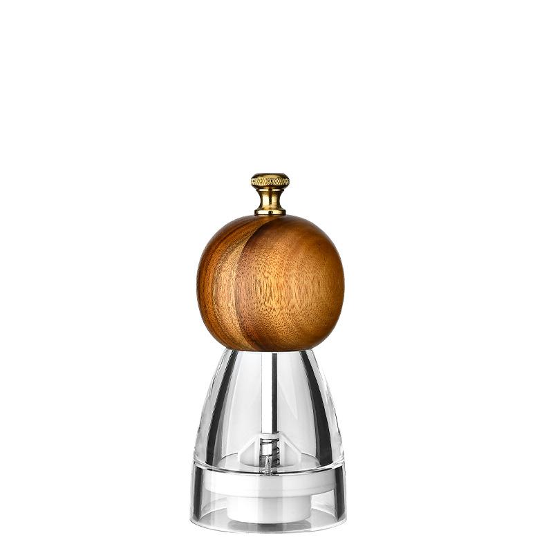 1pcs Manual Round Head Pepper Sea Salt Grinder Acrylic Acacia Wood Grinder Ceramic Core Kitchen Tools