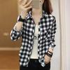 Women Shirt Long Sleeve All Match Single-breasted Casual Soft Dressing Up Polyester Plaid Print Women Shirt Top Female Clothing