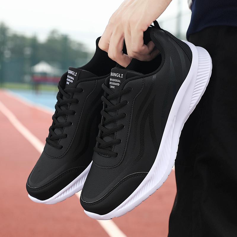 PU Leather Running Shoes Men's Casual Sneakers Fitness Trainers Waterproof Sports Shoes Soft Sole Sneakers