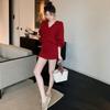 Women's Sweater Set Autumn Winter V-Neck Batwing-Sleeve Ribbed Knit Sweater + Mini Skirt Two-Piece Set Female Outfits