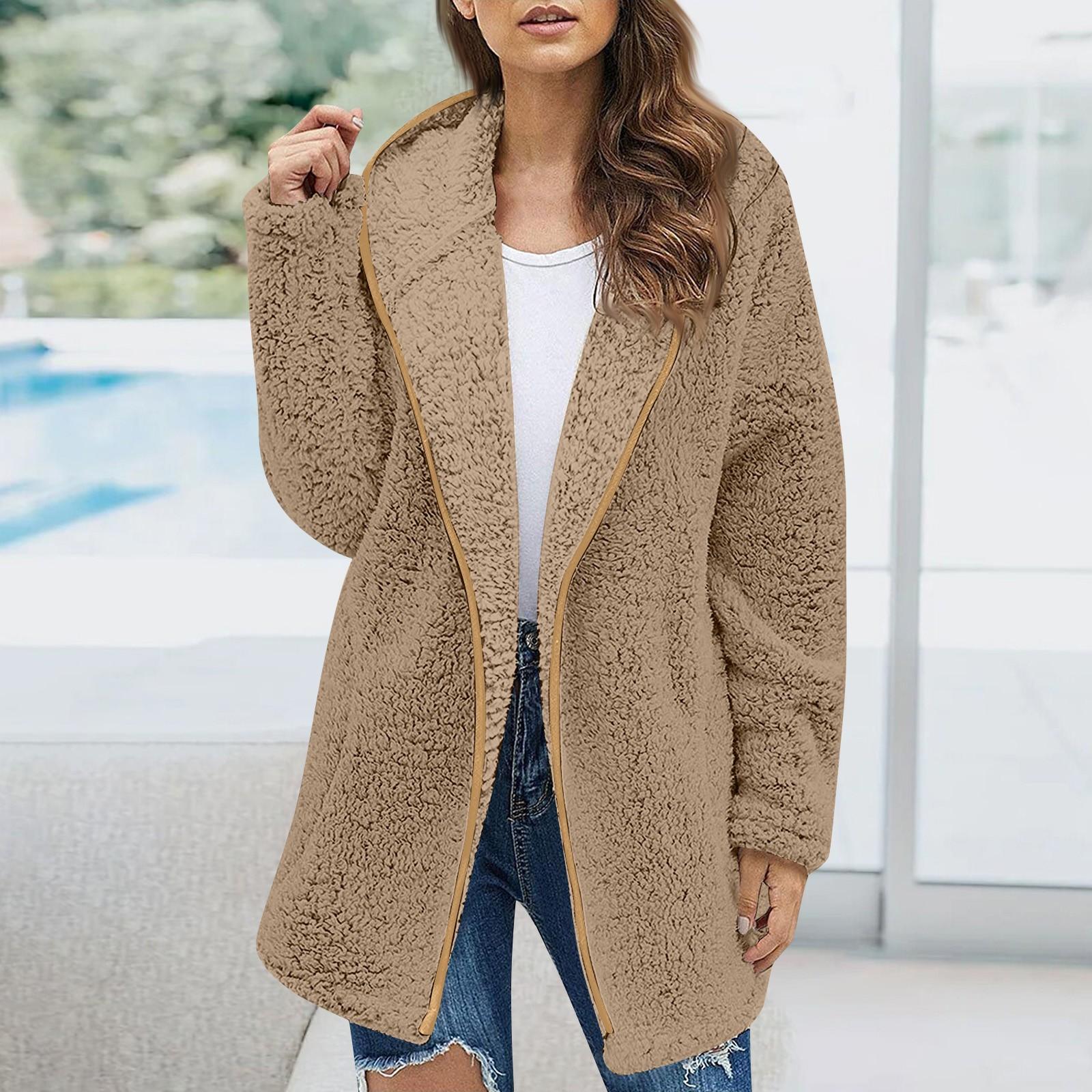 

Женская модная осенне-зимняя толстая плюшевая куртка с карманами и длинными рукавами, топ L кофейный