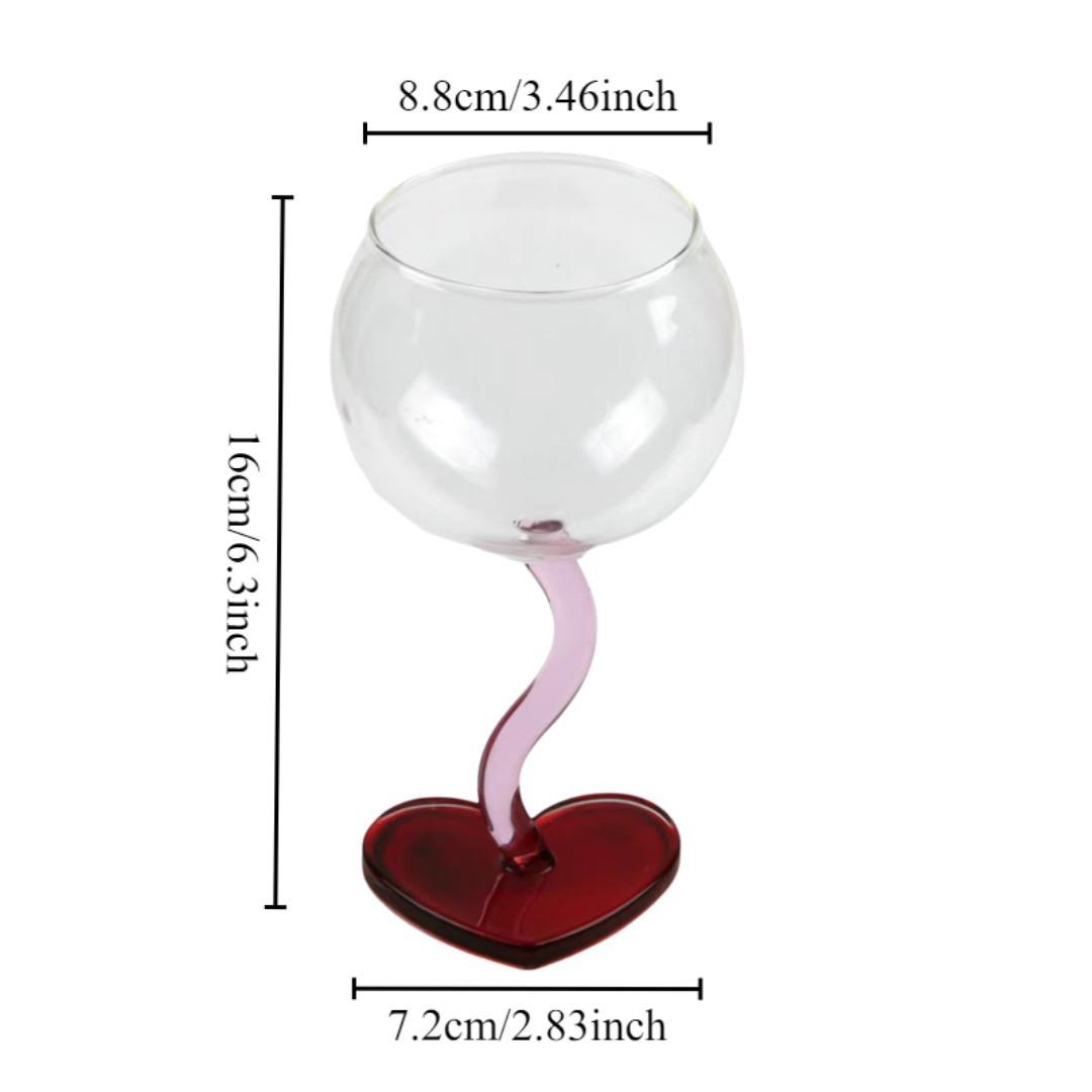Romantic Love Glass Cup Heart Bottom Red Round Glass Cup Creative Handmade Glass Wine Glasses Champagne Cocktail Cup Gift 300ml