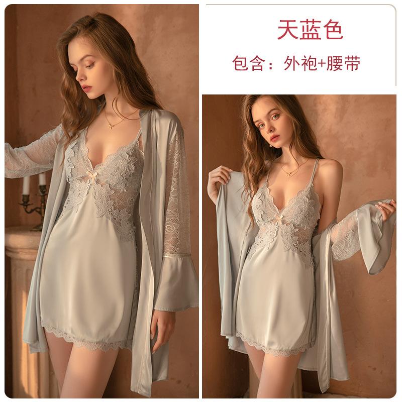 Women's Solid Comfy Cami Sleep Dress with Robe for Fall Winter