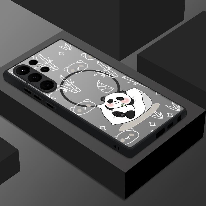 Magnetic Case For Magsafe For Samsung Galaxy S26 S24 S25 Ultra S23 S24 FE S22 Plus Cute Panda Pattern Hard Matte Phone Cover