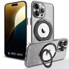 Protective Case - Silicone - Iphone 16 Pro Max - Shockproof - Rotating Support - Black Glitter